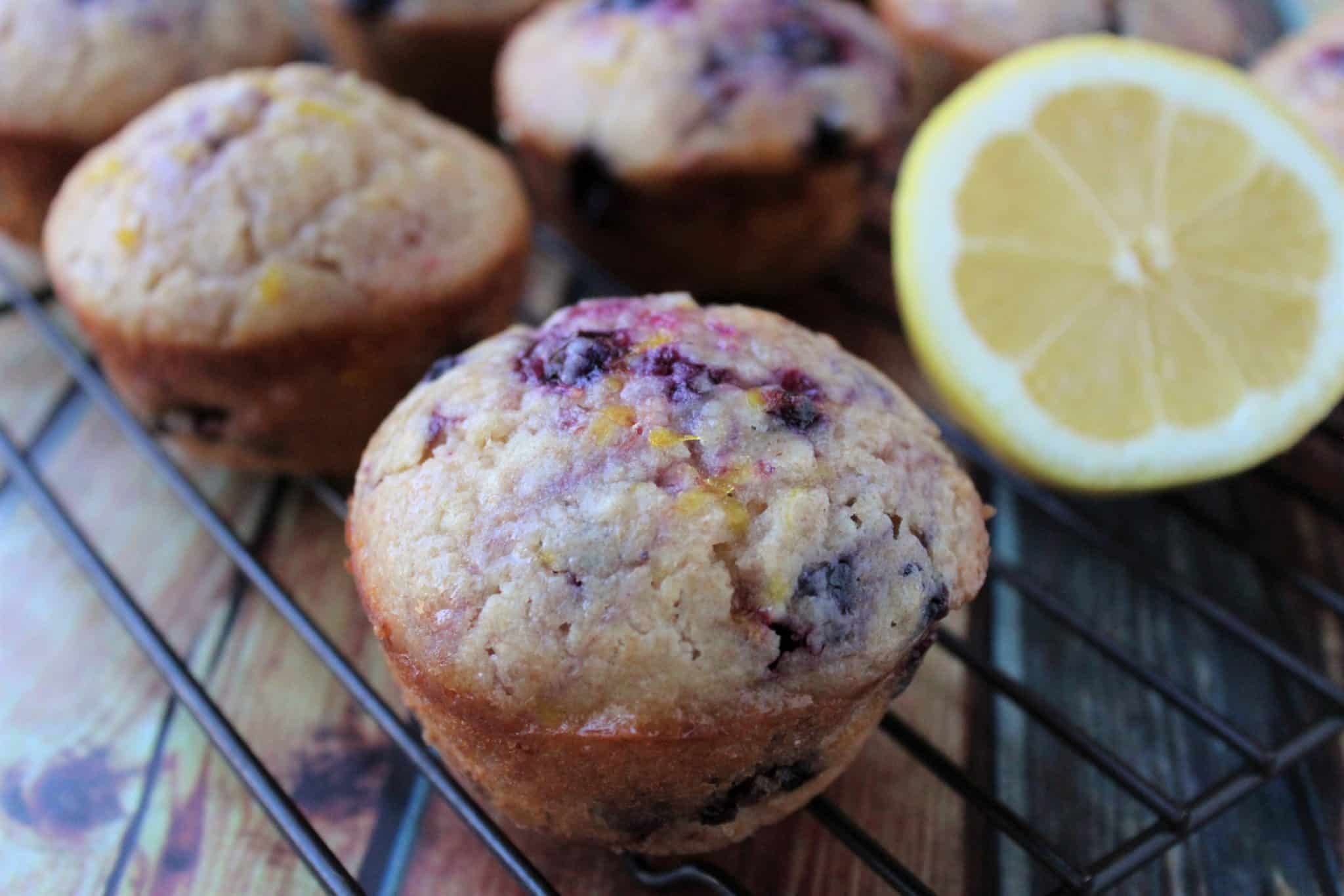 Tangy Glazed Lemon Blueberry Muffins - Juggling with Julia